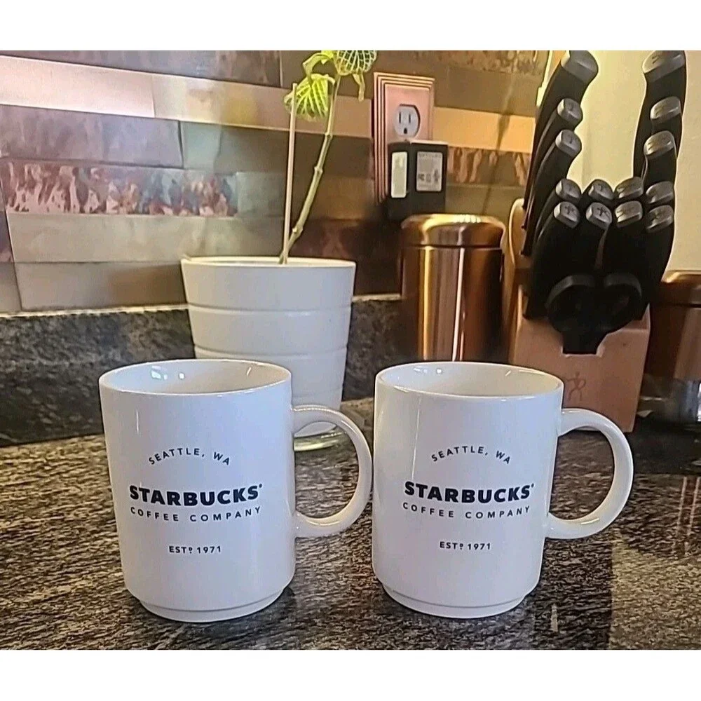 Starbucks Coffee Company Seattle WA Mug Est 1971 2018 14 Oz Stackable Cups Bonus